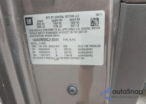 2012 GMC Acadia Slt-1 from USA, damaged, VIN 1GKKVRED5CJ143541